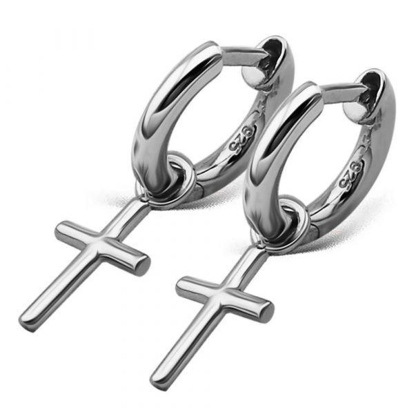 JWLS4U | Earrings Cross Silver